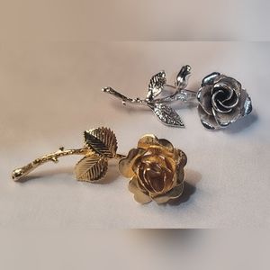 2 Vintage Rose Brooches